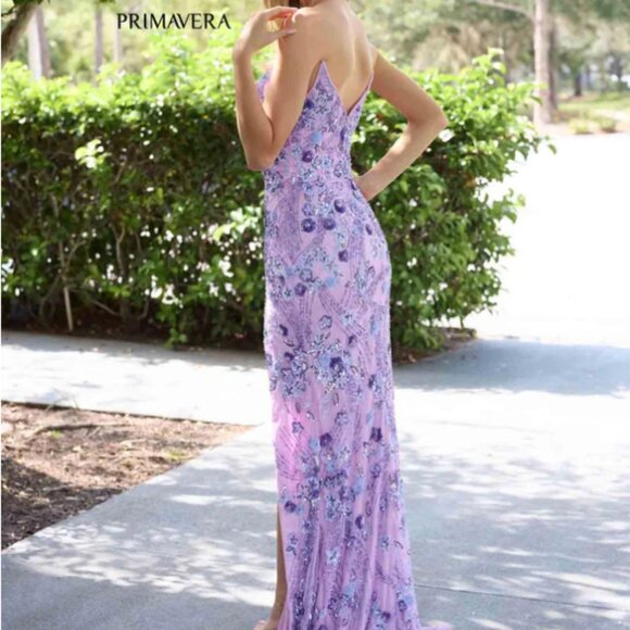 Primavera Couture Lilac Beaded Prom Gown - Picture 2 of 2